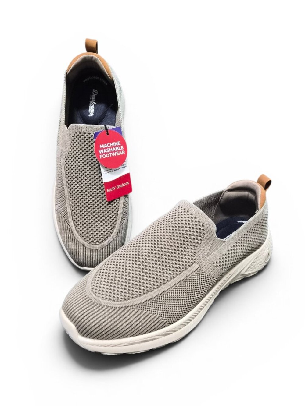 Dearfoams Men’s Comfort Sport Knit Slip On Shoes Size 13 Tan Machine Washable
